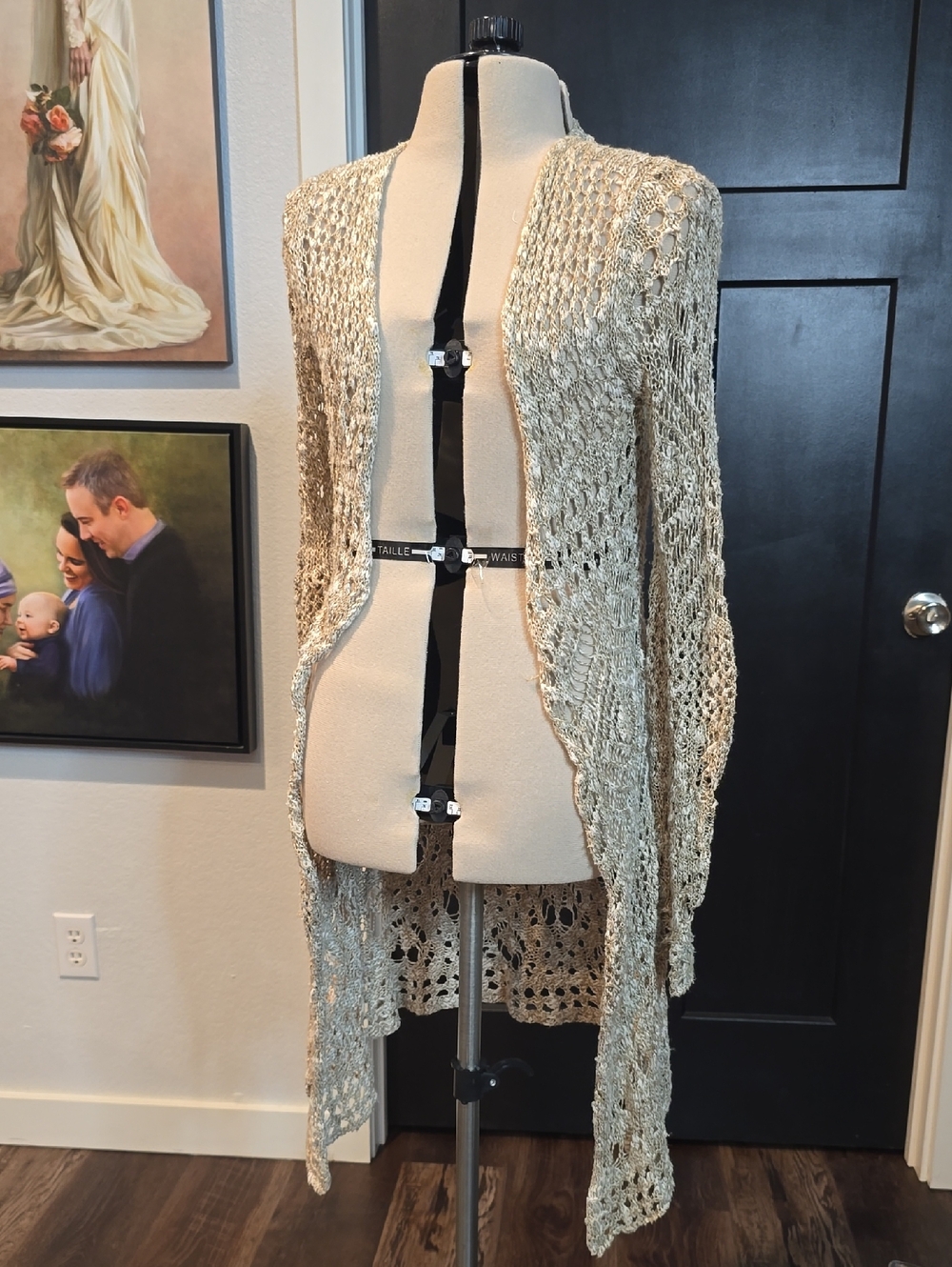 Open Weave Long Cardigan - Variegated Beige, sz small